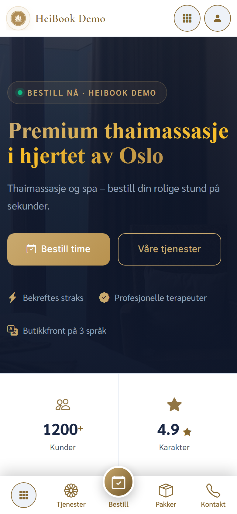 Bookingsiden kunden ser på mobilen, med knappen for å bestille time